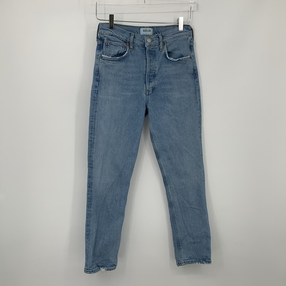 AGOLDE Riley Crop jeans denim button fly distressing light wash high rise 26 - Picture 2 of 8